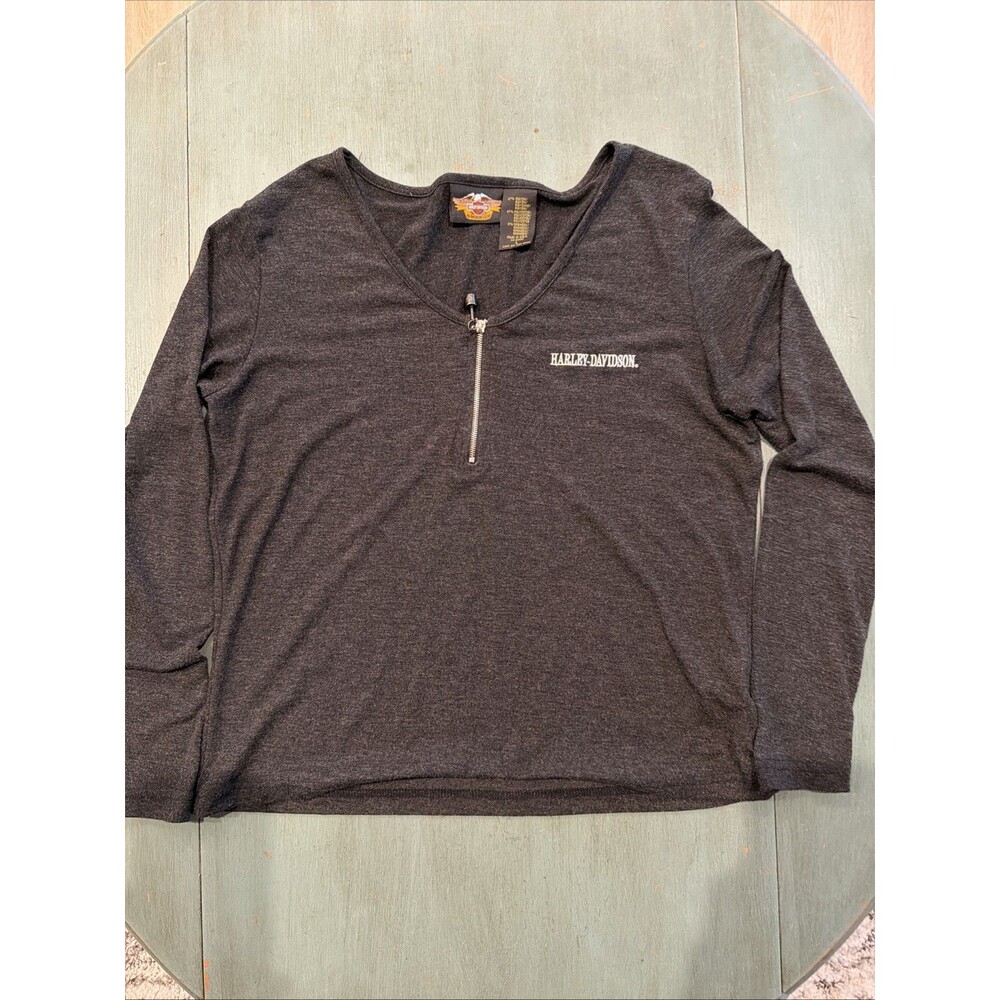 Harley-Davidson Black Quarter Zip Long Sleeve Shirt Womens Large Made in USA